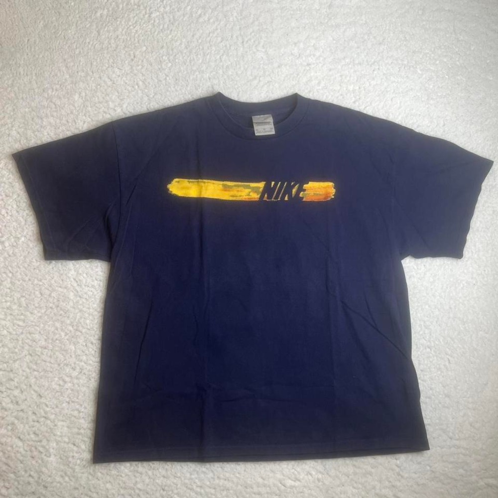 Y2K Nike spell out logo men's blue boxy tshirt silver tag vintage xl